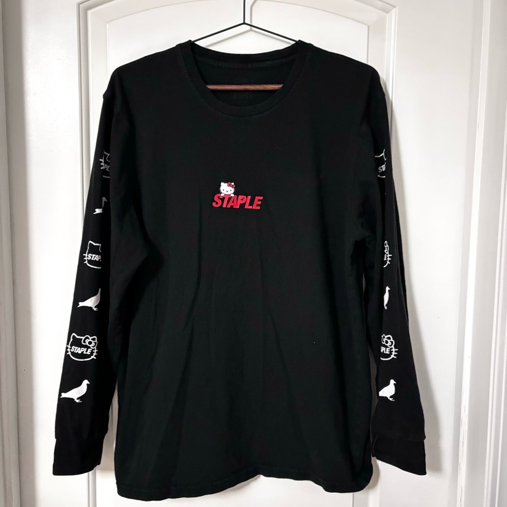 Staple x Hello Kitty Mens Medium Black Crew Neck Long Sleeve Tee T Shirt Black